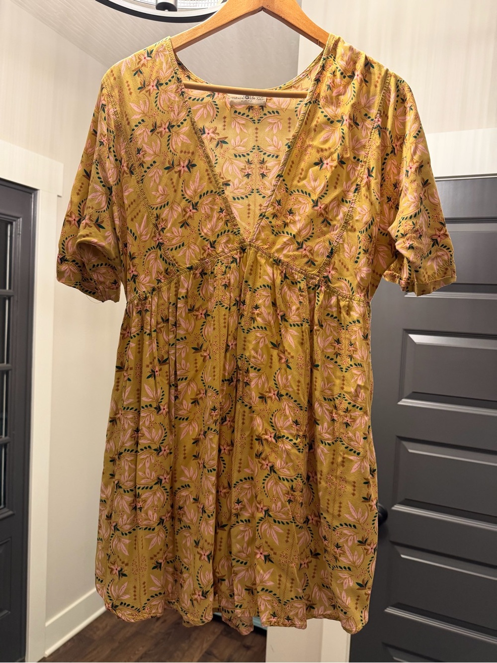 NATURAL LIFE Mustard Floral V-Neck Mini Dress